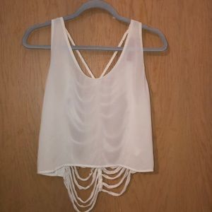 White Cropped Tank Top with Back Out